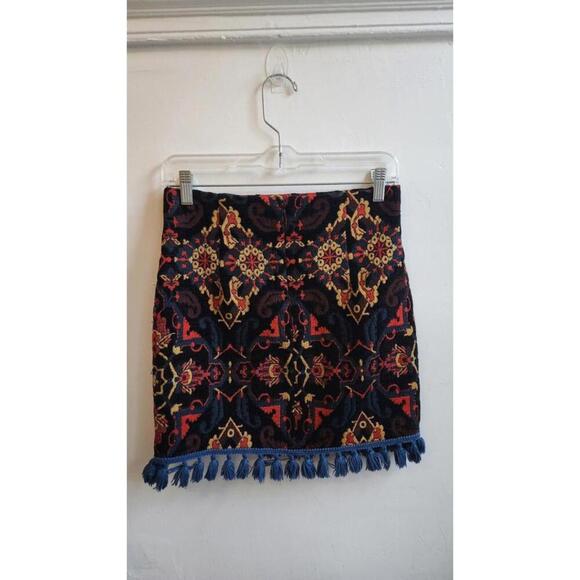 Zara Woman Skirt Womens Small Black Red Gold Velvet Boho Tassel Fringe Bohemian - Picture 5 of 7